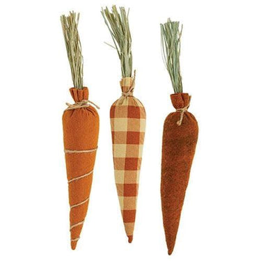 3 Set Stuffed Orange Felt & Buffalo Check Carrots - The Fox Decor